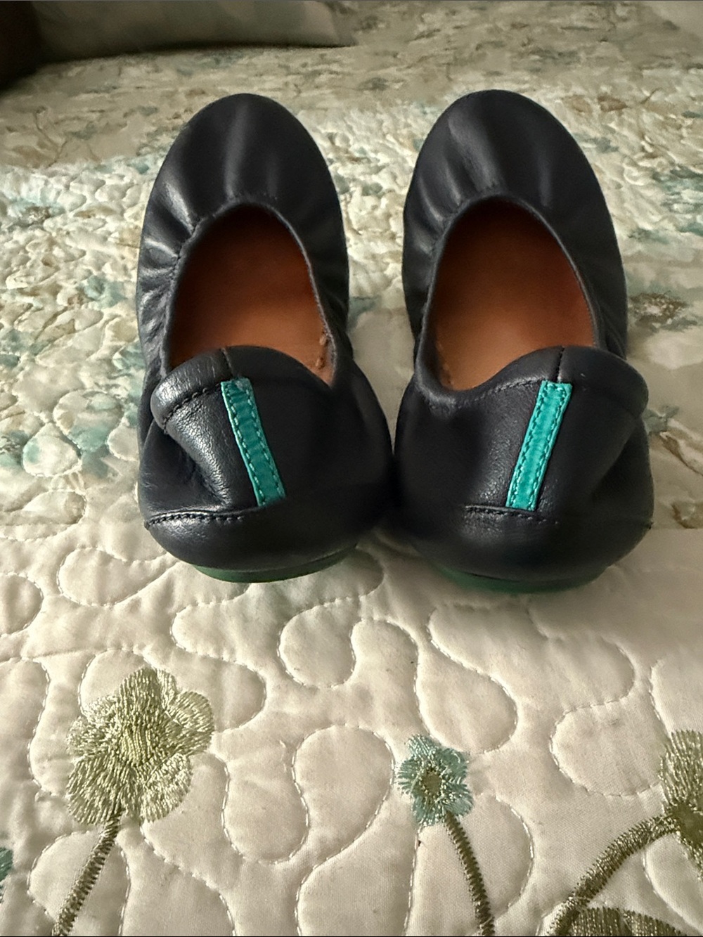 Tieks Navy Leather Ballet Flats with Teal Heel Tab - Picture 3 of 8